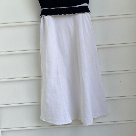 Ann Taylor Loft Linen Blend Belted Sleeveless MIDI‎ Dress Black Cream Size 0 - Picture 9 of 12